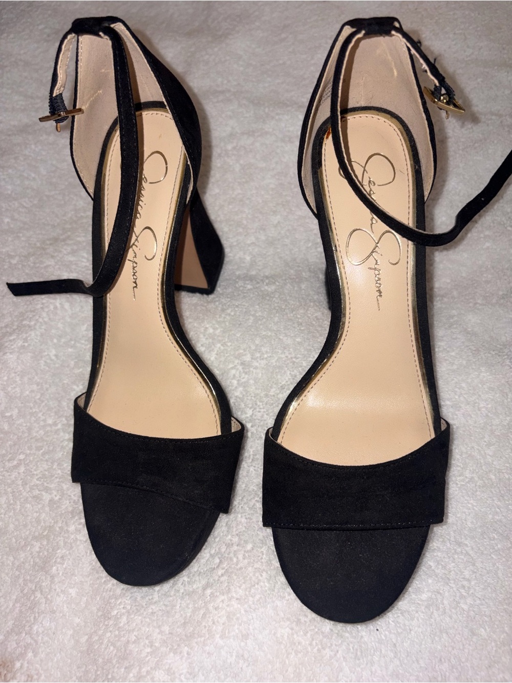 Jessica Simpson Black Suede Ankle-Strap Block Heels
